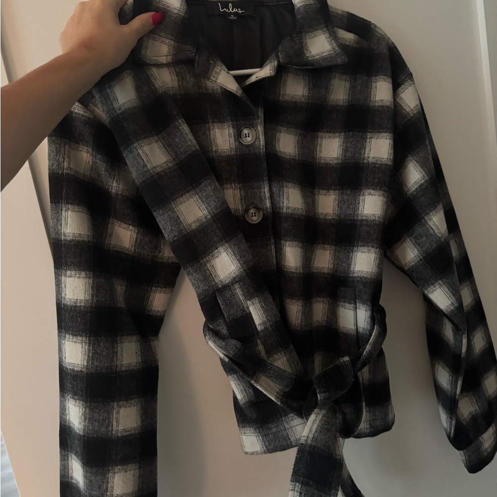 Lulu's Monochrome Plaid Outerwear